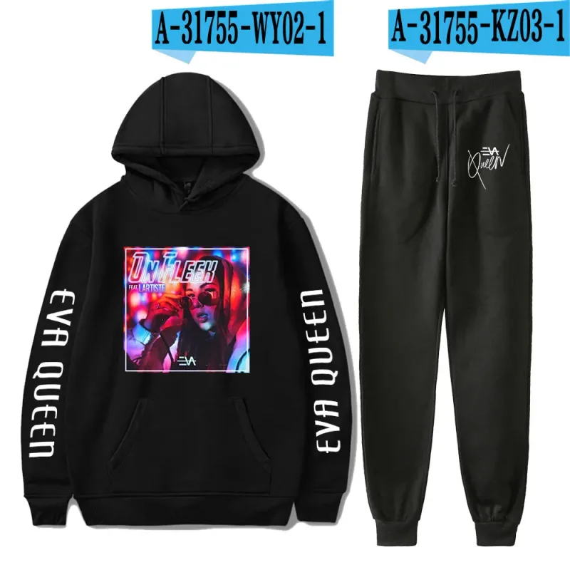 Hip hop confortável eva rainha impressão moletom moletom terno hoodies + calças terno meninos/meninas 2 peça conjunto roupas — image 29