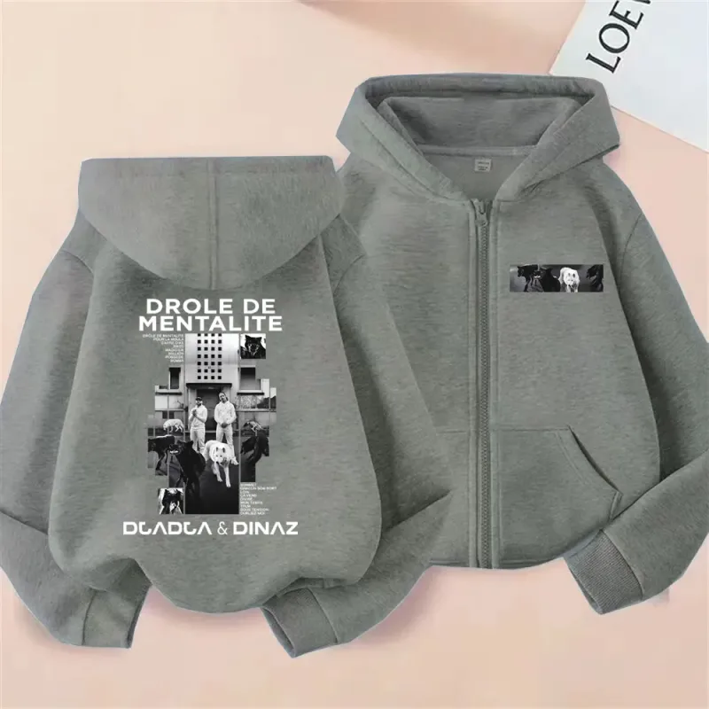 Rapper Djadja & Dinaz Drôle De Mentalité Album Zipper Hoodie Men Women Fashion Vintage Hoodies Male Casual Zip Up Jacket Coat