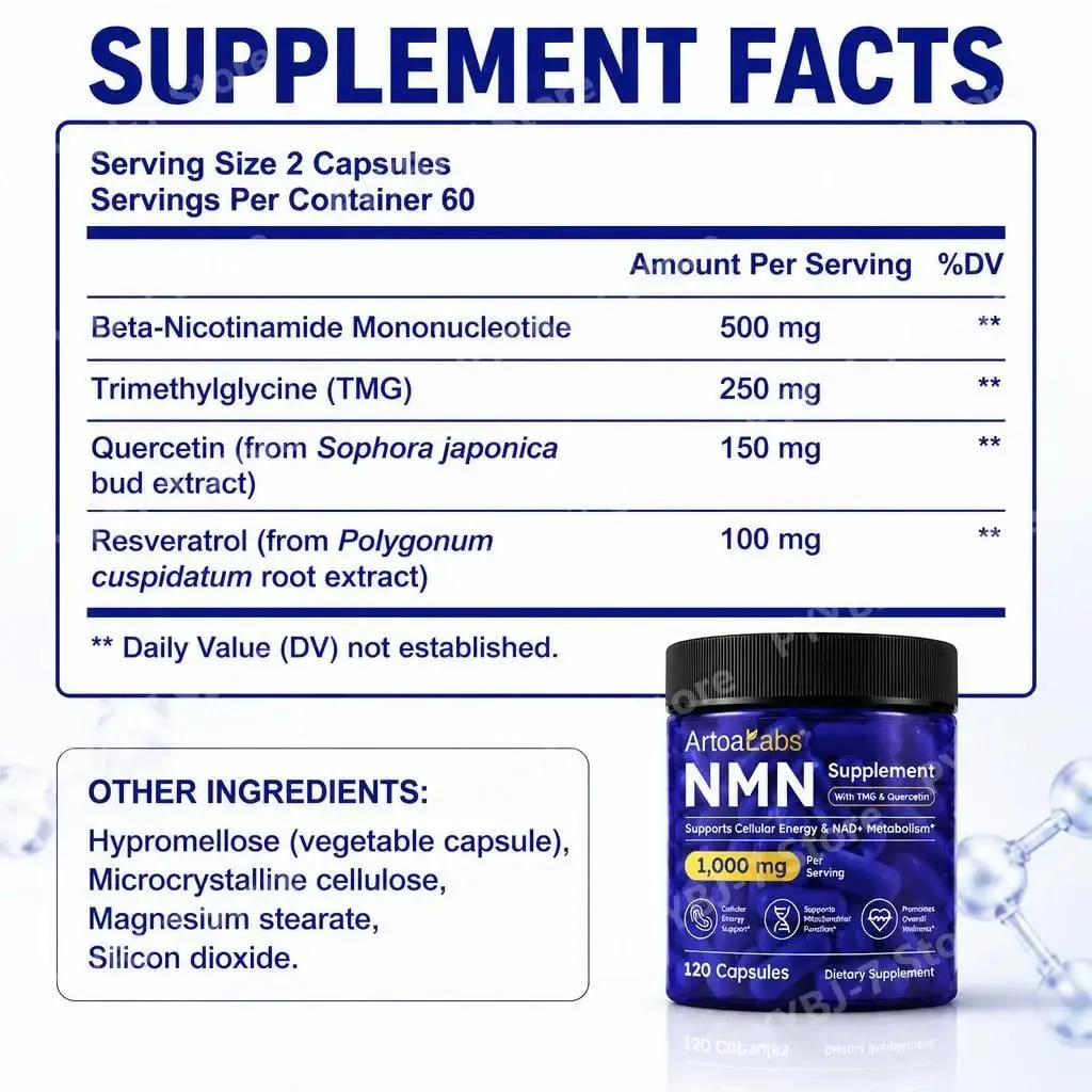 NMN Capsules NAD+ & Cellular Energy Support with TMG Quercetin Resveratrol Mitochondrial Function & Antioxidant Health 120 Count