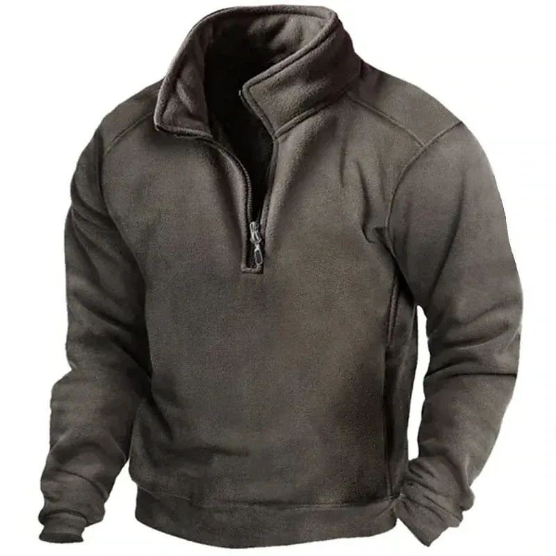 2026 moletom masculino meio zíper outono gola solta cor sólida pulôver novo homem tendência casual exército verde hoodies — image 3