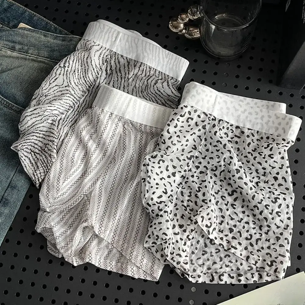 Fashion Manipis na Ice Silk Boxer Briefs na See Through Stripe Leopard Print Boxers Nakakahinga ng Seamless Cool Feeling Underpants Araw-araw — image 5