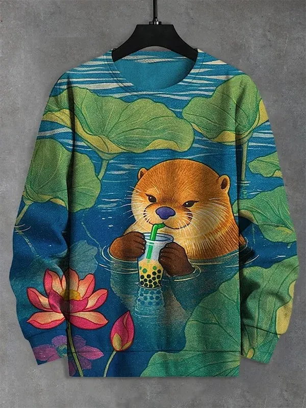 Mga Men's Animal Cat Sweatshirt Long Sleeved Sweatshirt O-Neck Fashion Cool Daily 3D Printed Japanese Art Prints Mga Casual Sweatshirt — image 14