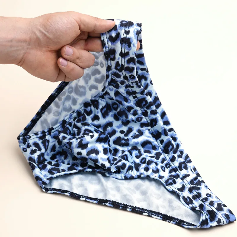 Men's Mid Waist Underwear Sexy Ice Silk Briefs Leopard Printed Breathable Underpants Male Soft Comfortable Panties Cueca Homme — image 18