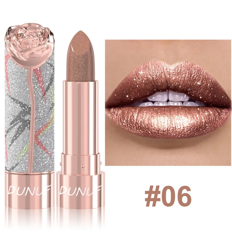 7 Kulay Gold Sparkle Metallic Lipstick Pearl Shimmer Glitter Lip Makeup High Pigment Velvet Matte Long Lasting Lipstick