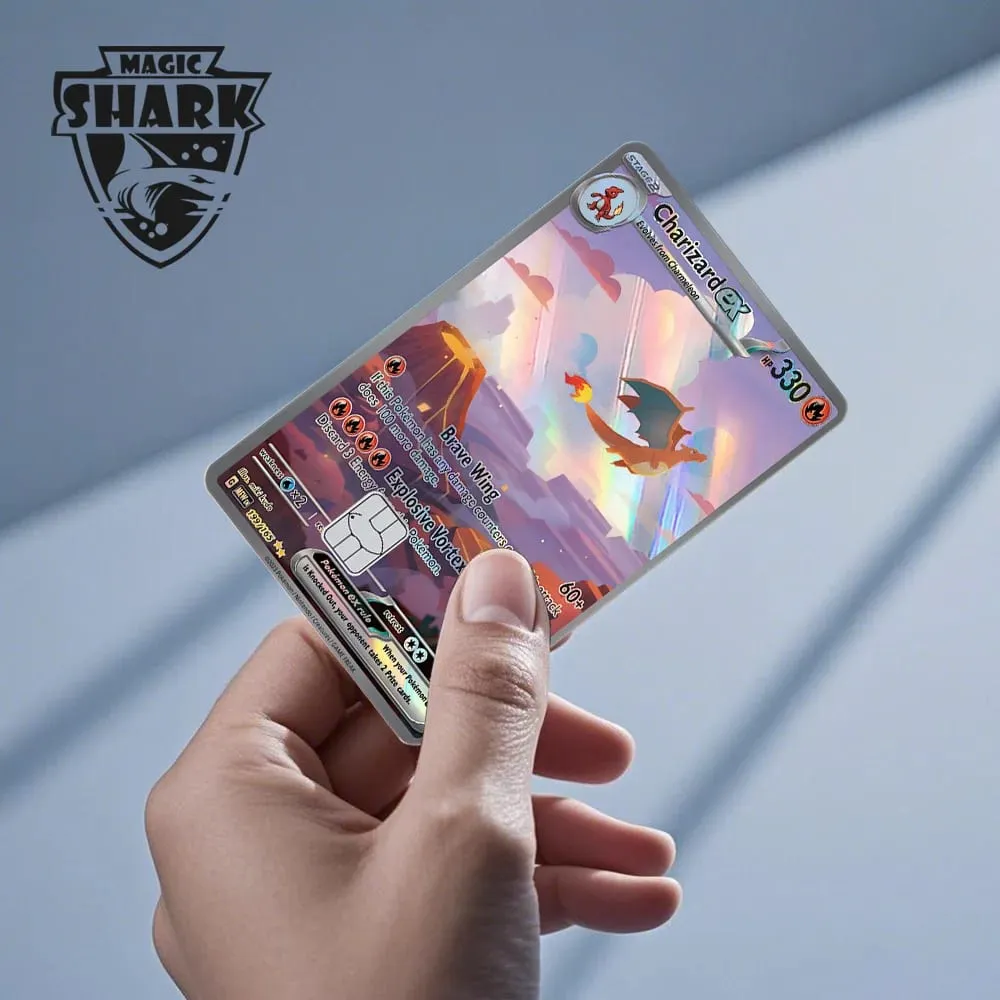 Magic Shark Mew Charizard EX Eevee Gengar Pikachu TCG כרטיס הולוגרפי לייזר מדבקה לסרטי עור לכרטיס אשראי בנקאי — image 3
