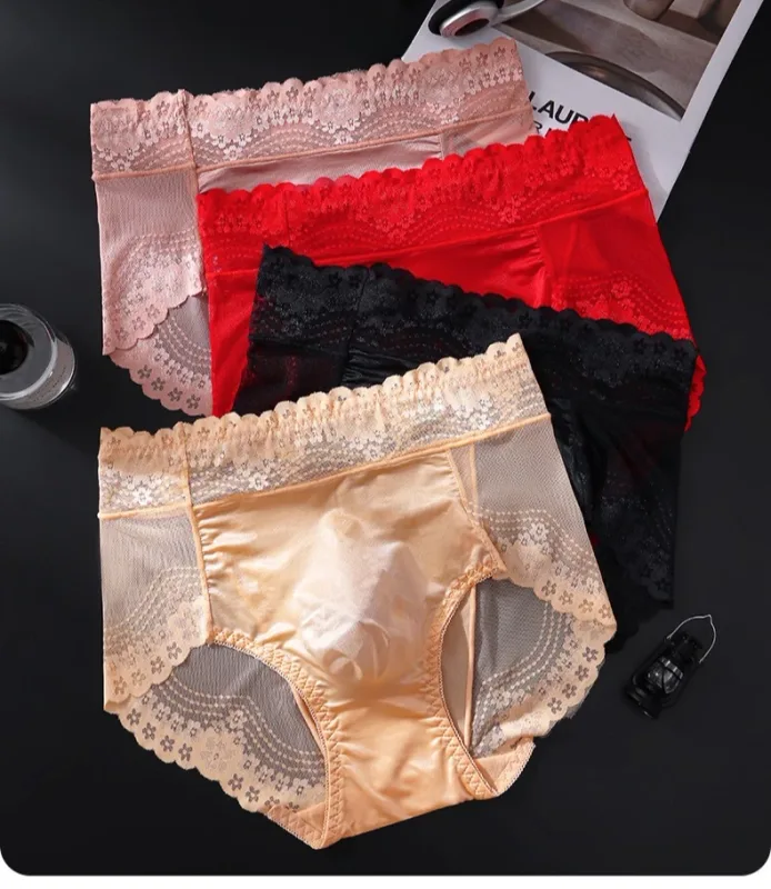 Flor renda malha oco para fora sexy roupa interior masculina de seda gelo respirável sem costura fina triângulo calças macio traceless cuecas masculinas — image 10