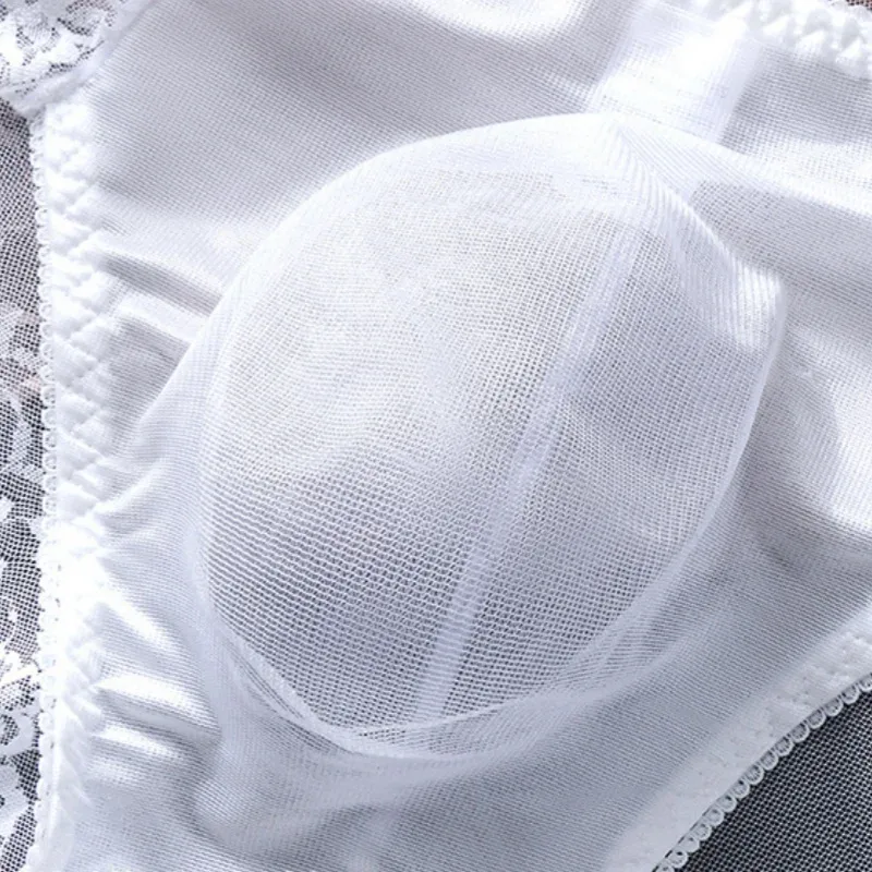 Men Sexy Lace Briefs Low Waist Floral Sheer Mesh Underwear 3D U Convex Pouch Underpants Breathable Male Lingerie — image 6