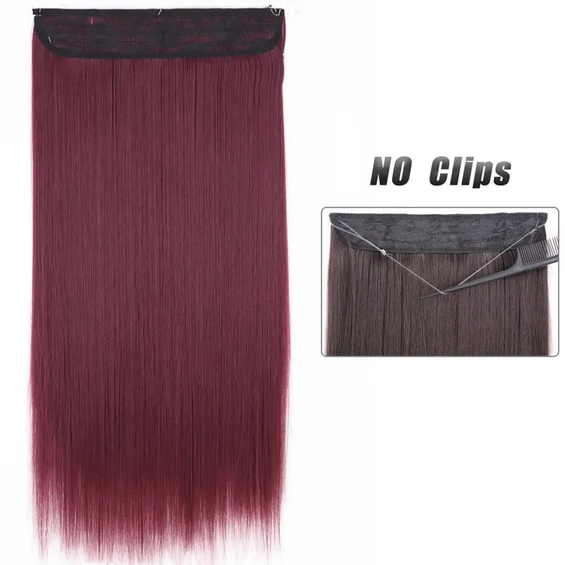 No Clip Natural Hair Extensions Invisible Wire Synthetic Long Straight Black Brown Blonde False Fish Line Hairpiece For Women