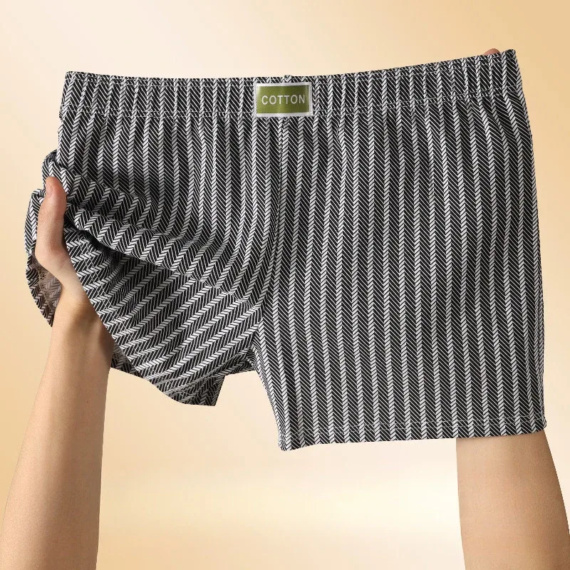 Herrtrosor Randiga Lösa Andas Hemma Boxerskalsonger Plus Size Mjuk och bekväm bomull Boxers Sport Short Section