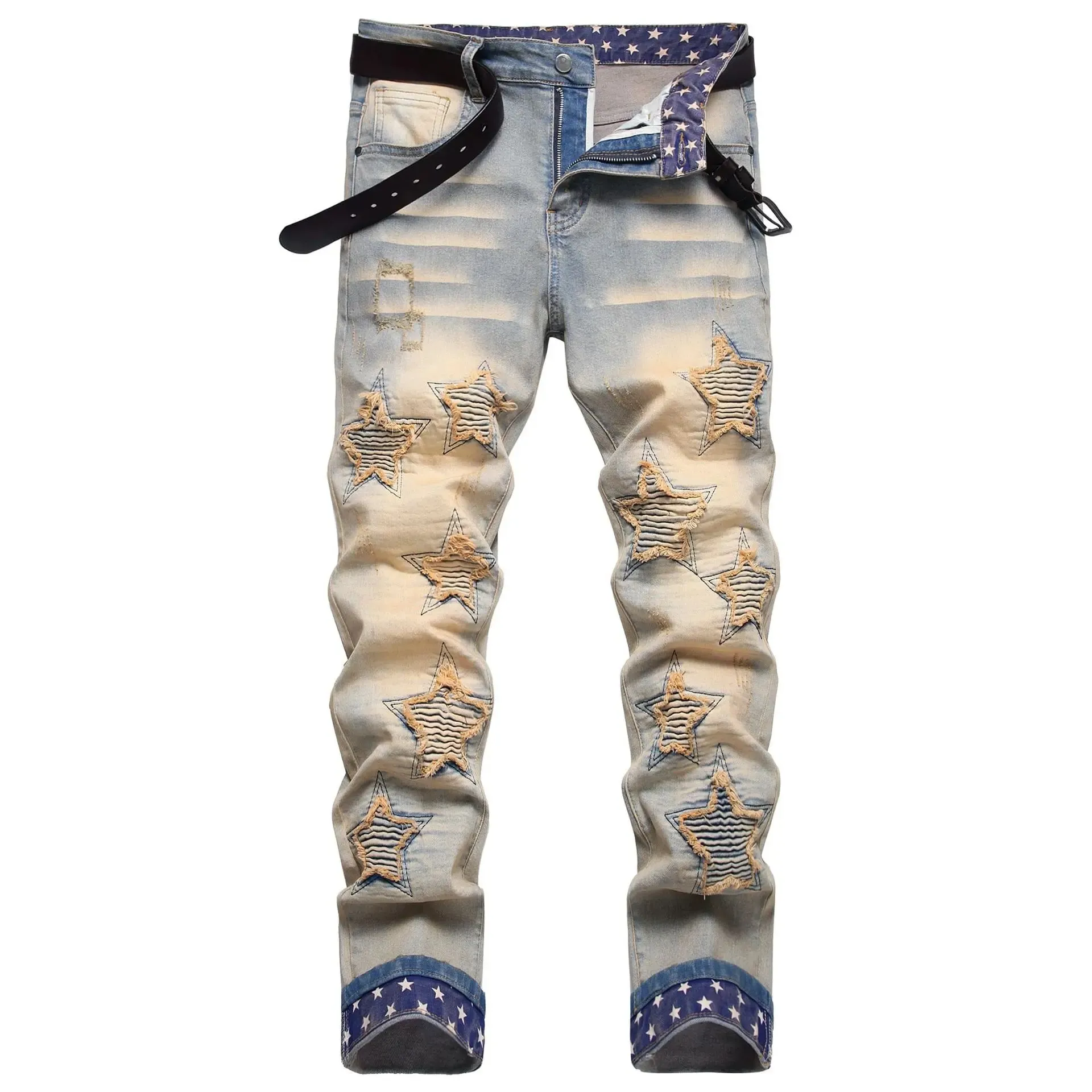 Vintage τζιν ανδρικό μολύβι παντελόνι Stretch Washed ταλαιπωρημένο στη μέση ίσιο παντελόνι μέχρι τον αστράγαλο 2024 Φθινοπωρινά τζιν Streetwear — image 7