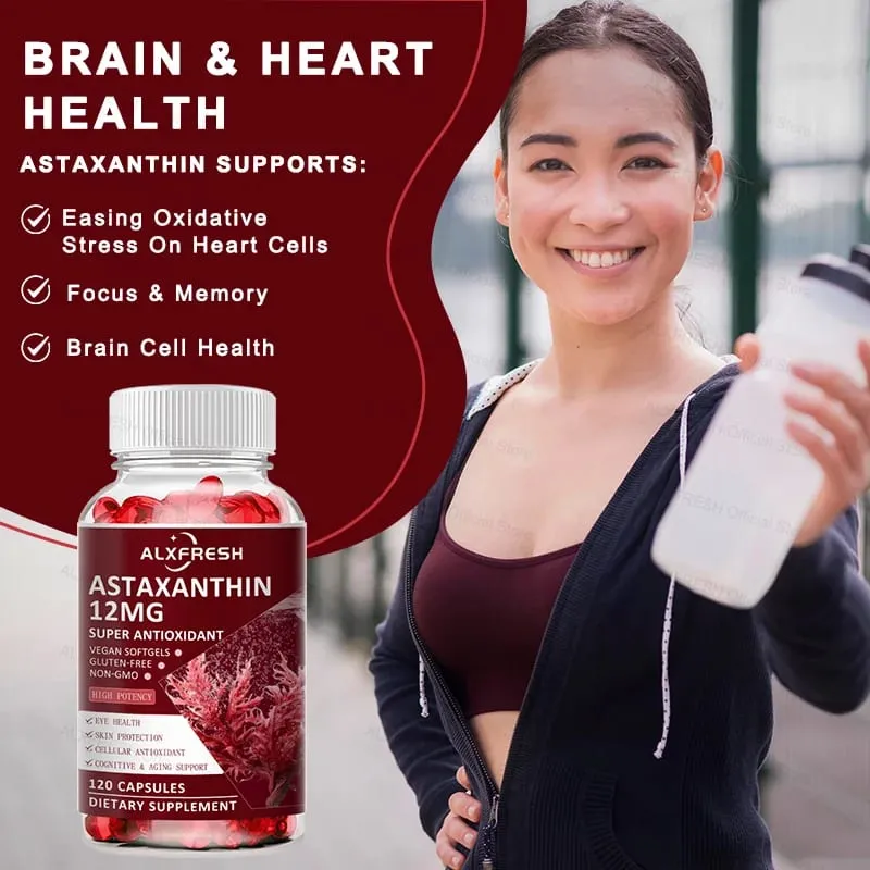 Astaxanthin Capsules For Relieve Eye Fatigue Support Skin Brain Heart Health Improve Concentration and Memory And Delay Aging