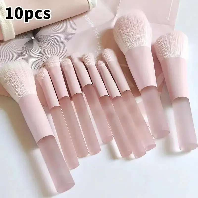 ☭ 10 pinceaux de maquillage de voyage avec manche rose, fond de teint synthétique, poudre, fard à paupières, mini ensemble de pinceaux de maquillage.