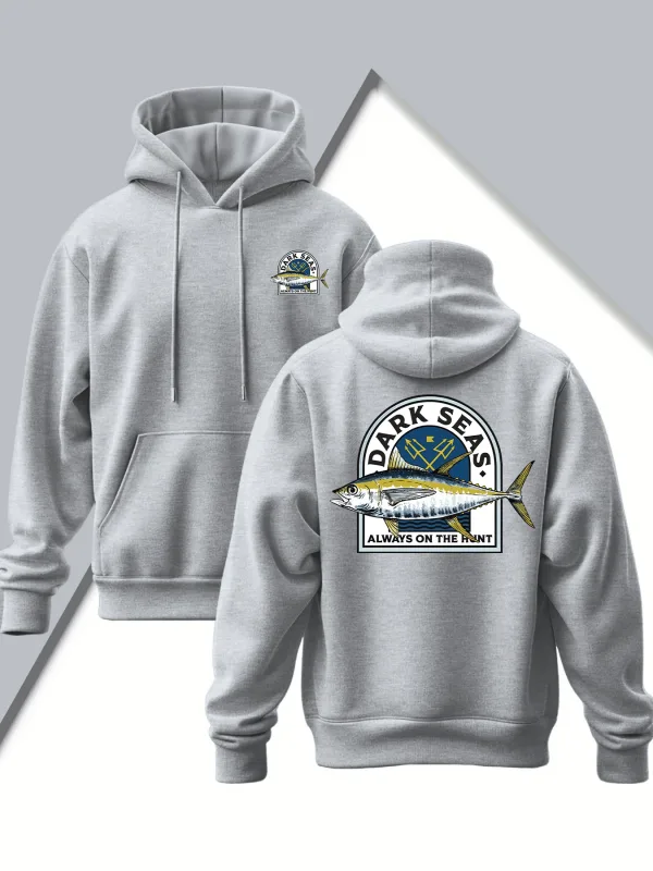 Men'S New Trendy Hooded Sweatshirt Casual Drawstring Hoodie with Print Featuring Yellowfin Tuna Design Front Kangaroo Pocket