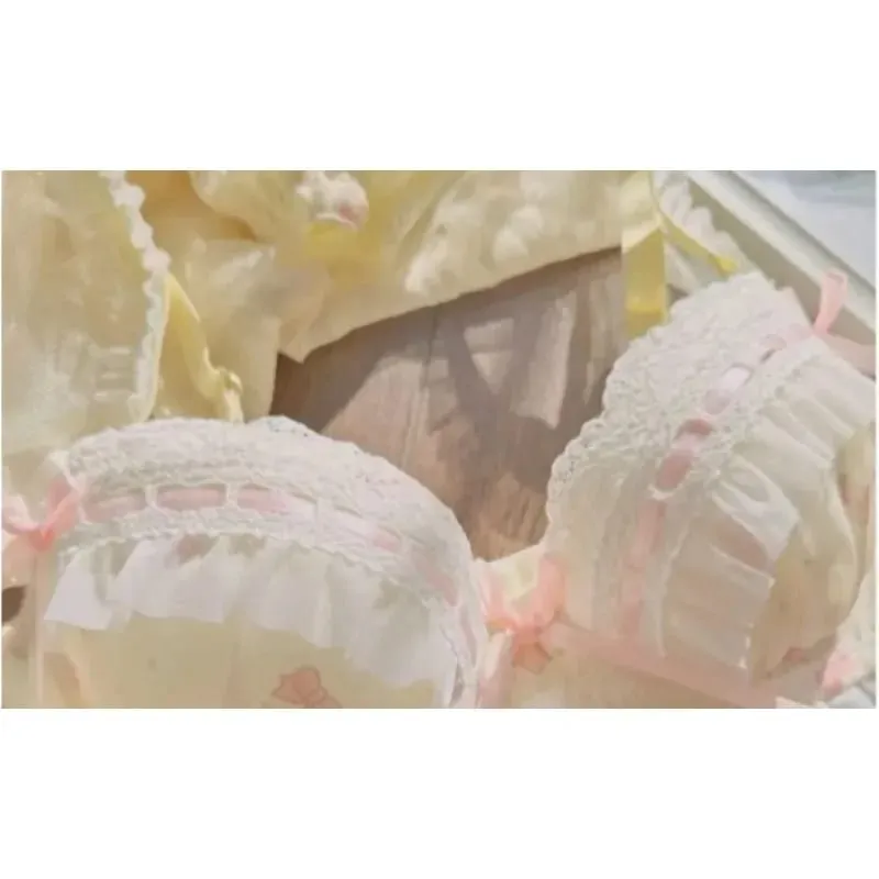 Nippon's Pure Desire Cute Princess Style Thin Cup Σετ σουτιέν Εκτύπωση Χαριτωμένο σουτιέν με φιόγκο Άνετα εσώρουχα δαντέλα Γοτθικό
