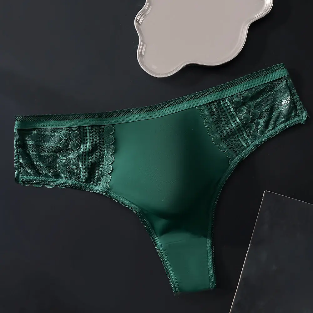 1pc Men's Sexy Lace Briefs Seamless Ice Silk G-String Underwear 3D Bulge Pouch Solid Thong High Elastic Breathable Panties — image 9