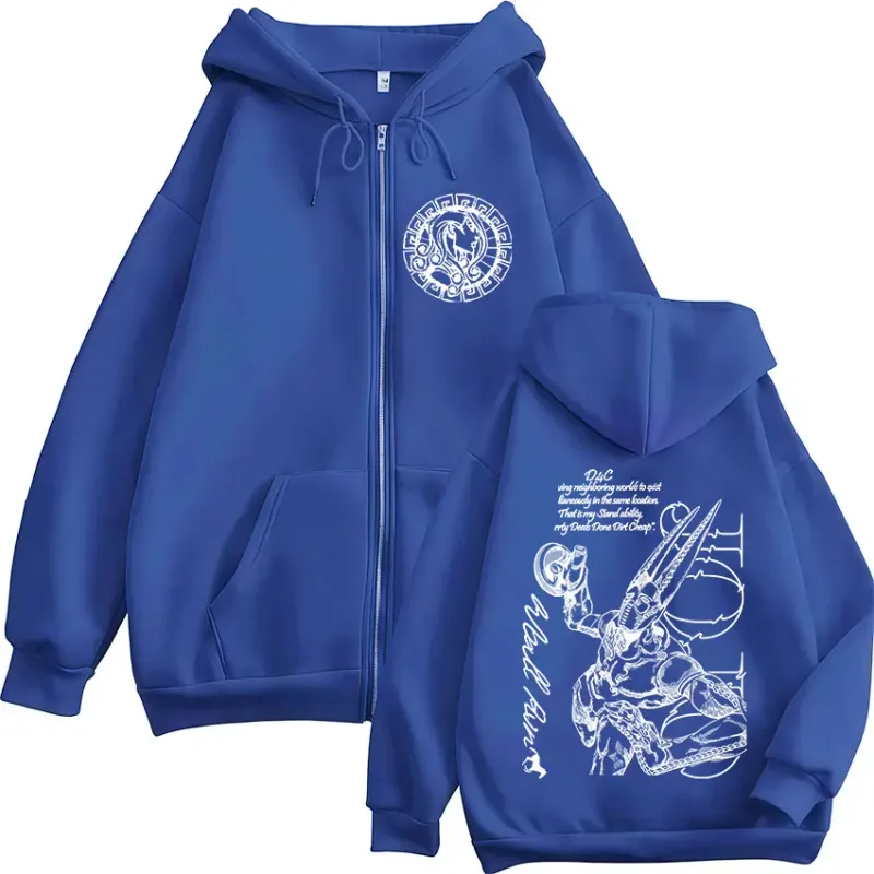 Anime Jojo Bizarre Adventure STEEL BALL RUN D4C Funny Valentine Zipper Hoodies Men Women Fashion Fleece Zip Up Sweatshirt Jacket