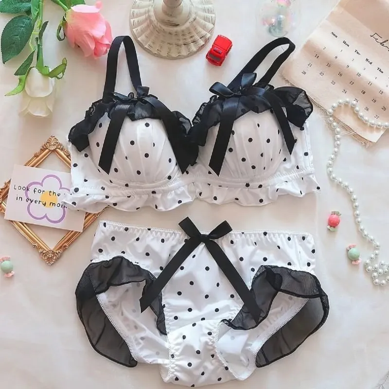 Lolita fehérnemű melltartó szett romantikus kis mell, édes lány kis mellű Cosplay fehérnemű masni melltartó és bugyi szett szexi fehérnemű 2 P — image 4