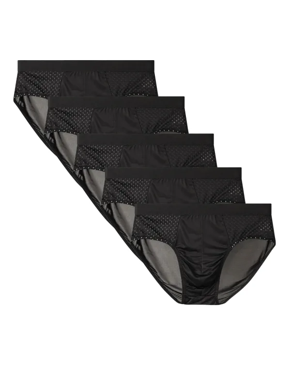 5-Pack Men's Ice Fabric Briefs with Semi-Mesh Design, Comfortable, Cool and Breathable Ideal for Daily Wear Simple Black Briefs