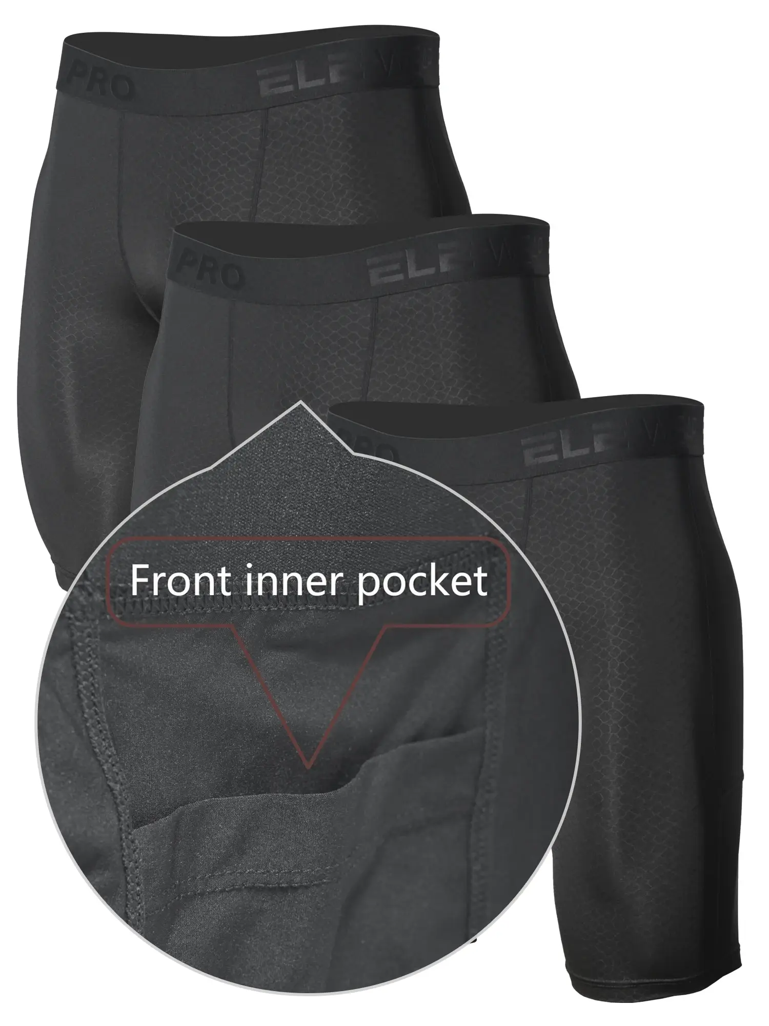3pcs Men's Underwear Sports Running Fitness Side Pockets,Front Inner Pocket,Snake Pattern Embossed,Moisture Wicking Quick Drying — image 5