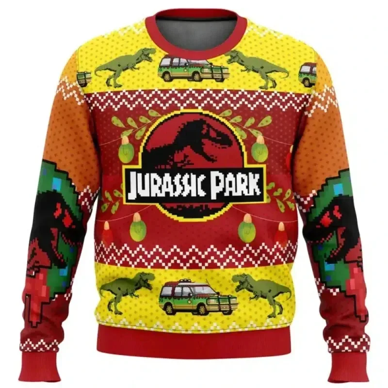 Jurassic Park Dinossauros Feliz Natal Roupas Presentes Suéteres de Papai Noel Moletons masculinos e femininos 3D Festa de outono e inverno