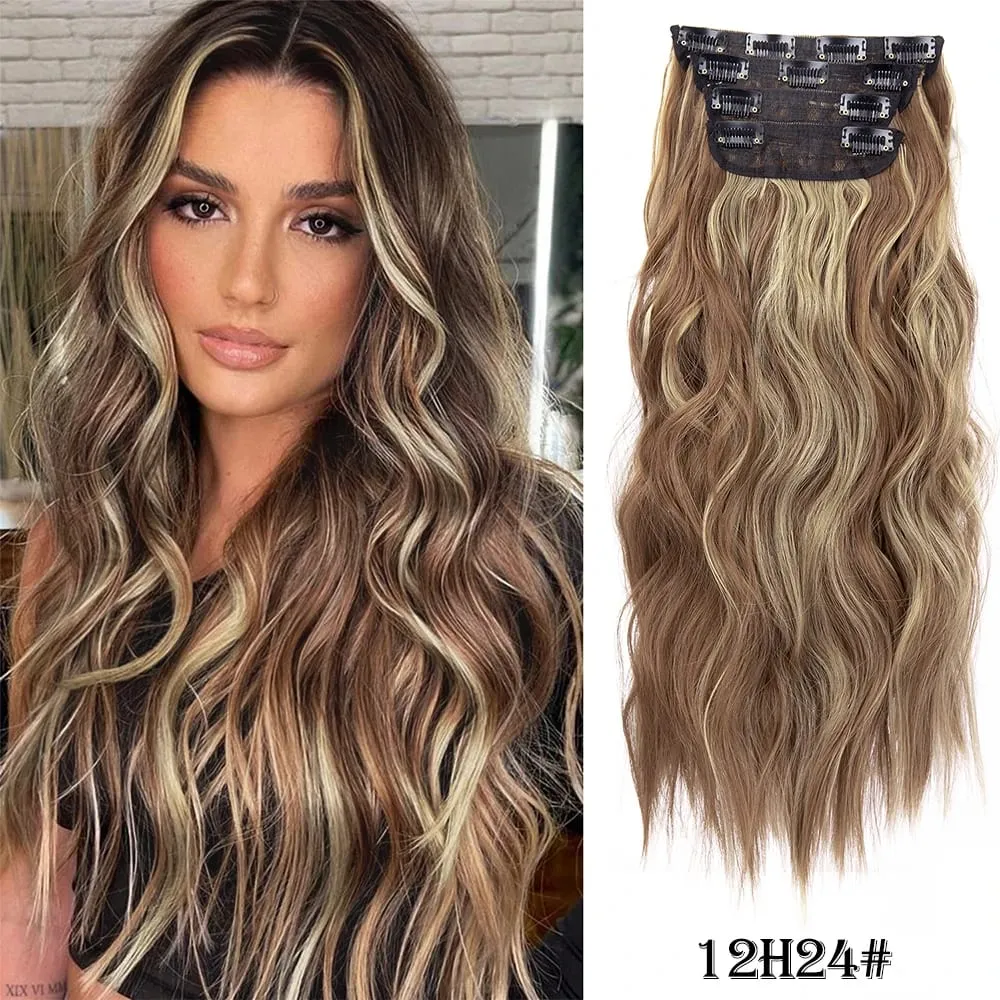 Leeons Wavy Clip In Hair Extensions 4 τμχ Φυσικά μαλακά μακριά κυματιστά Hairpieces Χοντρό διπλό κλιπ υφαδιού σε επεκτάσεις μαλλιών για γυναίκες — image 16