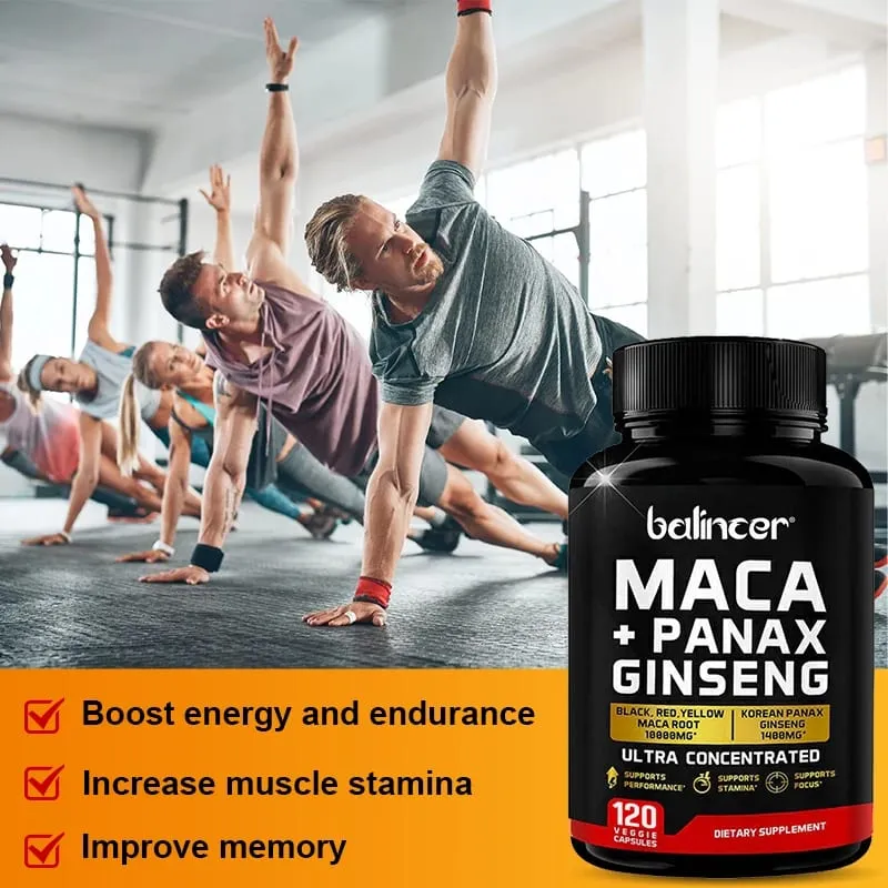 Maca és ginzeng kapszula 10000mg (sárga+piros+fekete) kivonat Erő állóképesség izomtömeg energia és izomtámogatás — image 4