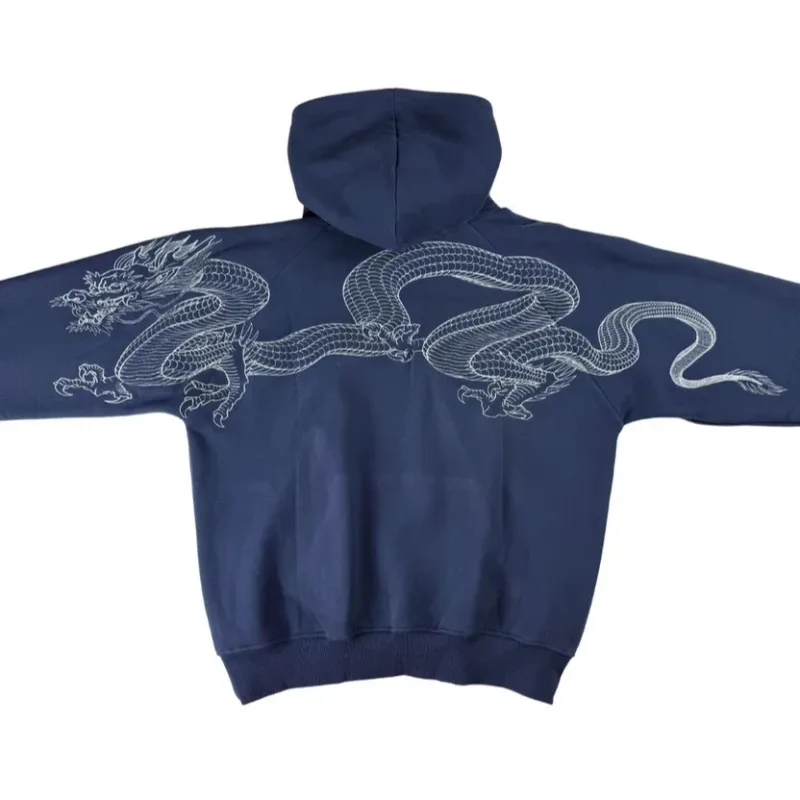 Homens Dragão Bordado Moletom Com Capuz Japonês Estilo Sukajan Lã Forrado Pulôver Com Capuz Moletom Solto Casual Streetwear Tops Novo — image 24