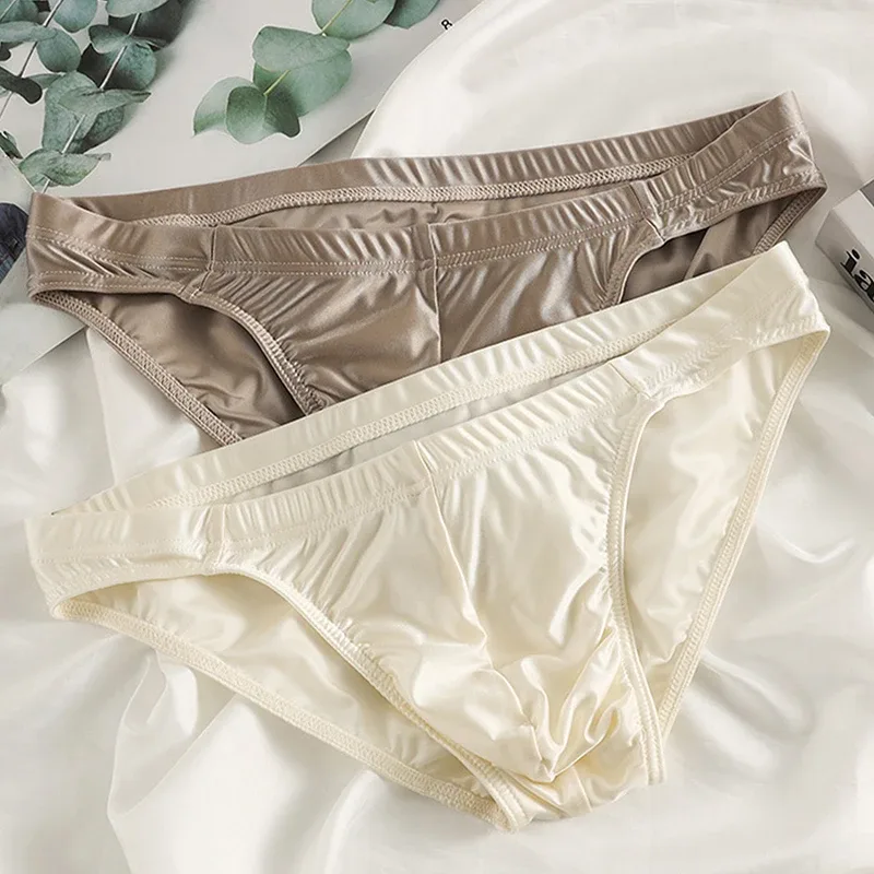 Luxury Satin-like Men Underwear Ice Silk Thin Smooth Briefs Sexy Breathable Underpants U Bulge Pouch Quick Drying Panties Cuecas — image 3