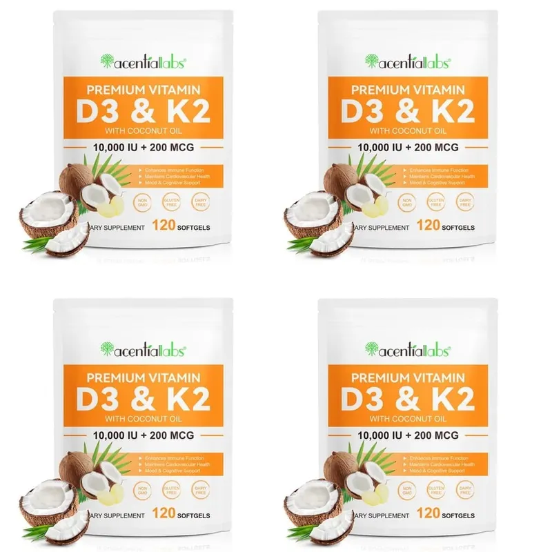 AcentiaLabs D3- és K2-vitaminos lágyzselé kókuszolajjal, immunfunkcióval és csonttámogatással gluténmentes, nem GMO 120 lágyzselé — image 10