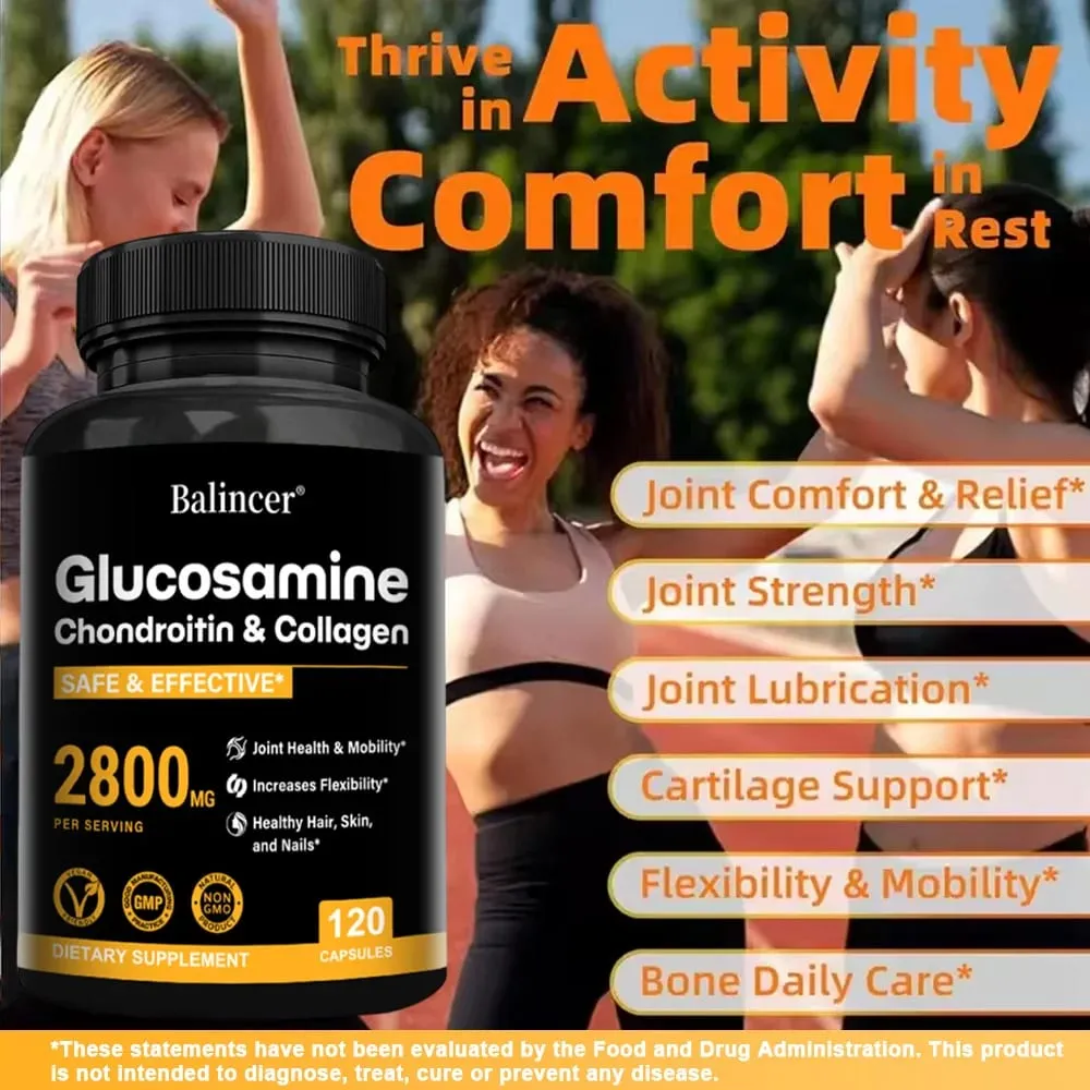 Glucosamine Chondroitin MSM Support Bone Health and Relieve Joint Discomfort Increases Flexibility - Joint Support Supplement