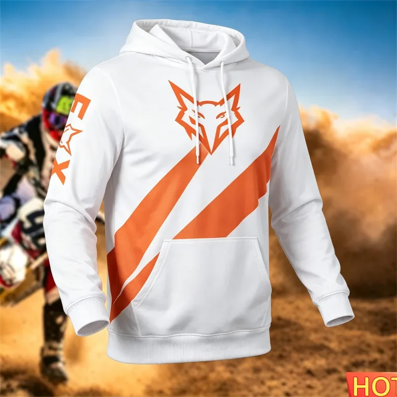 Outono/inverno moletom de corrida masculino ao ar livre ciclismo com capuz pulôver padrão de raposa bolso moletom esportivo motocicleta moletom com capuz — image 10