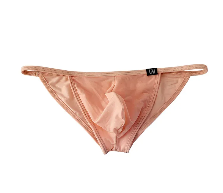 Cuecas sexy masculinas ultrafinas de seda gelo cuecas dupla divisão biquíni com buracos personalizado u-convexo design calcinha — image 2