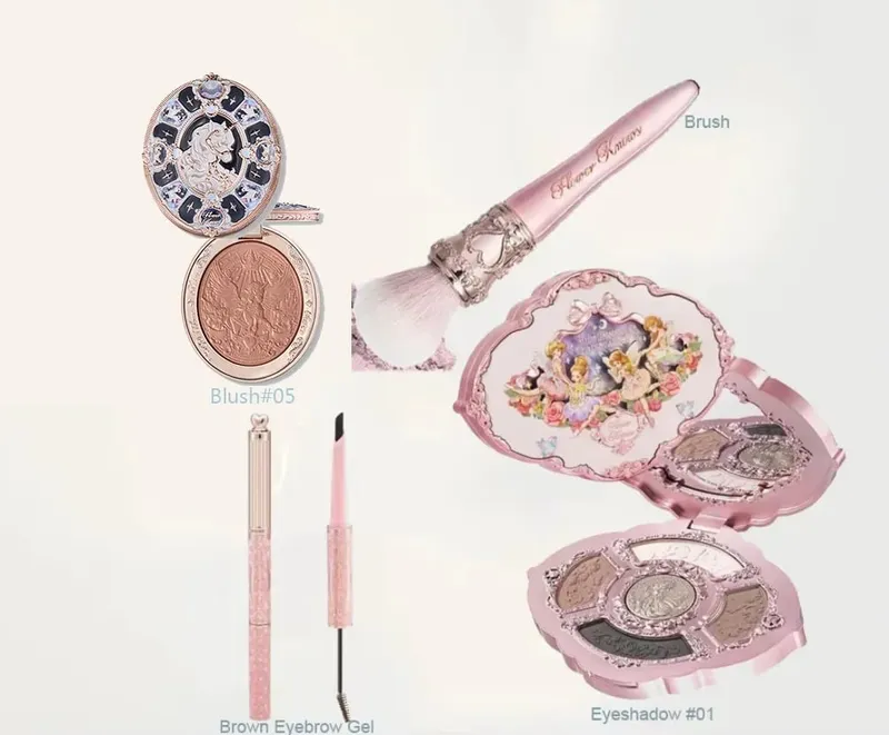 Flower Knows Makeup סט מלא צלליות בתולת ים מוארת ירח סומק מט וליפגלוס Flowerknows Kit תיק איפור לנשים