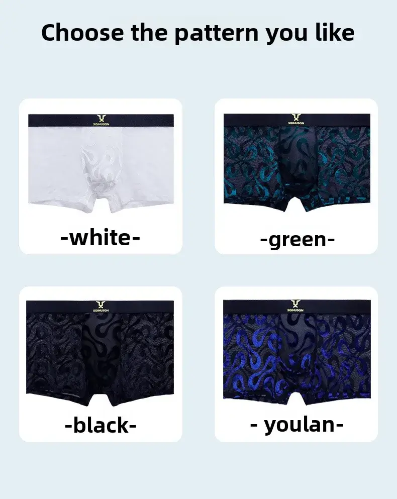 2PCS Men's Sheer Mesh Flocked Boxer Briefs na may Malapad na Elastic Waistband High Stretch Multi Colors Opsyonal plus Size Underwe ng Lalaki — image 7