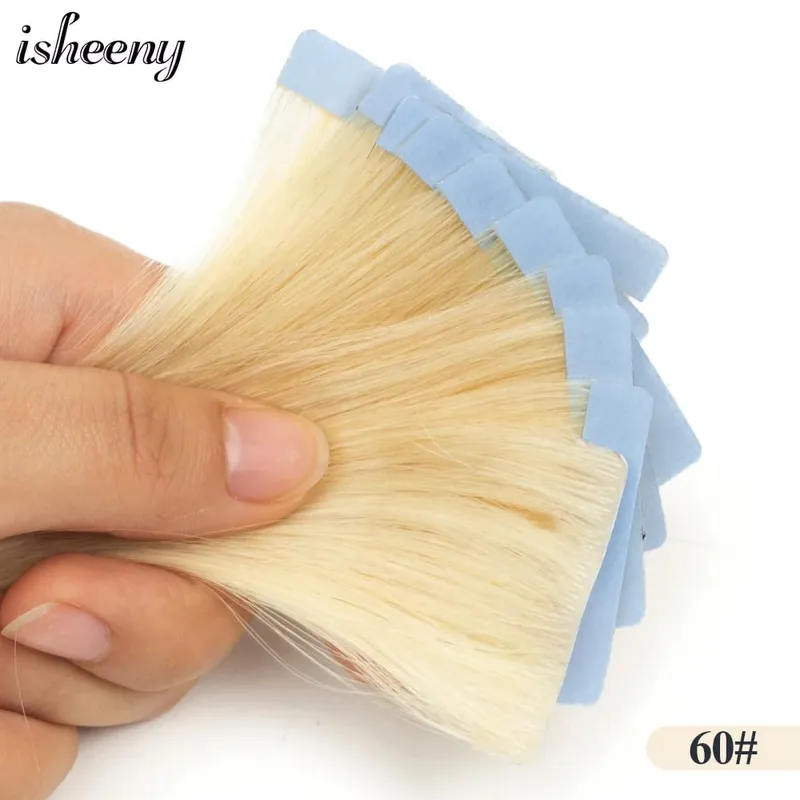Isheeny Invisible Tape In Hair Extensions 12" 16" 20" Skin Weft Tape Ins 10pcs Natural Straight Machine Made Remy Human Hair — image 12