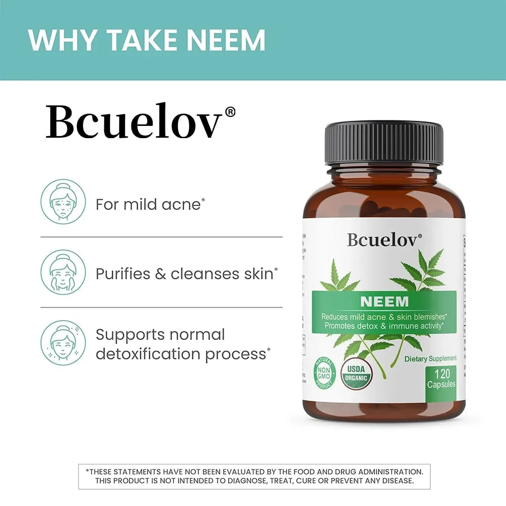 Organic Neem Capsules - Herbal Acne Supplements Supporting Clear Skin and Detox - Vegan Non-GMO Gluten Free — image 5