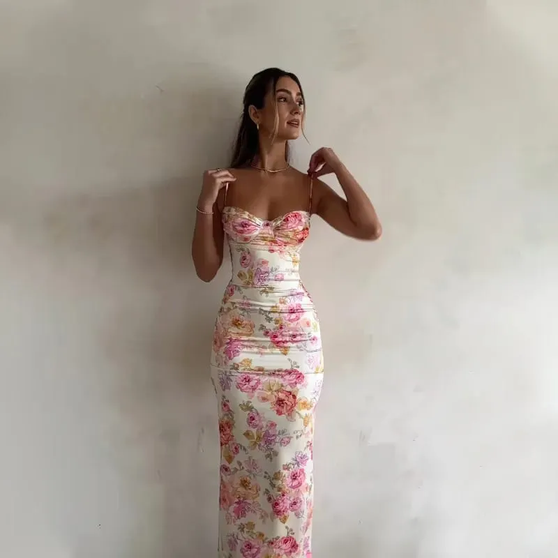 Νέα Floral Ζαρτιέρες Split Slim αμάνικο Patry Beach Φόρεμα Spaghetti Strap Γυναικεία Ρούχα Μίνι Φόρεμα 2024 Καλοκαίρι