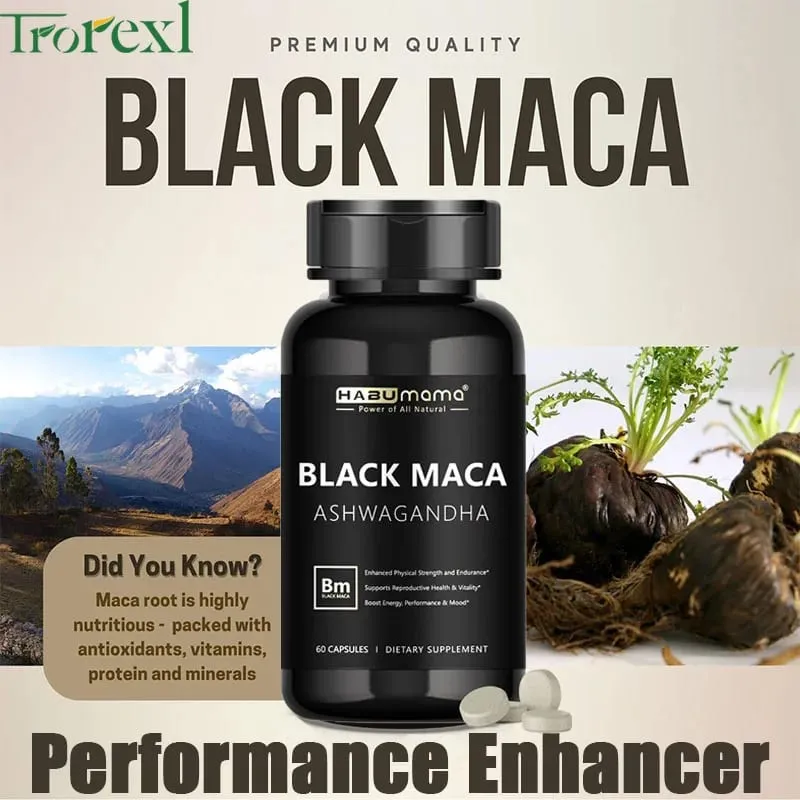 Organic Black Maca -60 Tablets 100% Pure Non-GMo Supports Reproductive Health Natural Energizer Stamina Performance Enhancer — image 2