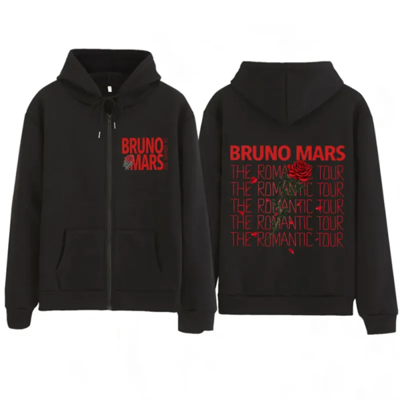 Bruno Mars The Romantic Tour 2026 Print Zip Up Hoodie Men Women Fashion Pullover Long Sleeves Loose Aesthetic Zipper Sweatshirts — image 1