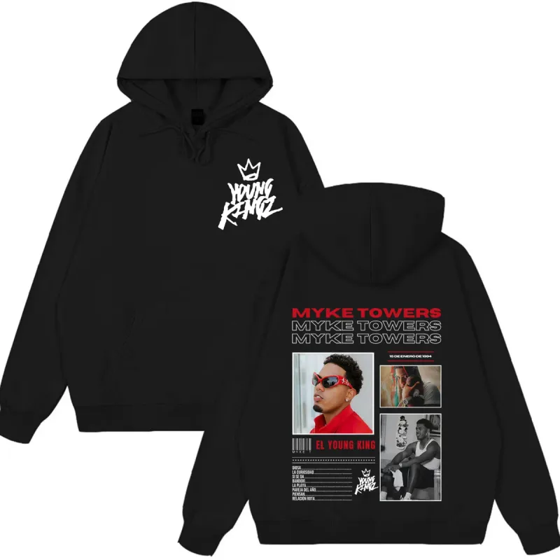 Myke Towers Young Kingz 2026 Album Tour Print Pullover Men Women Fashion Sweatshirts Winter Casual Long Sleeves Hip Hop Hoodie — image 1