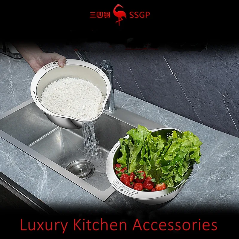 Lavabo de cuisine en acier inoxydable 316 pur, Certification LFGB, laveuse de fruits et légumes antibactérienne à 99.9% avec passoire