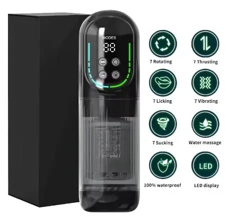 APP LED אוטומטי כוס אוננות זכר 7 יניקה מסתובב ללקק מצבי דחף סטרוקר צעצועי מין לגברים סימולטור מציצה