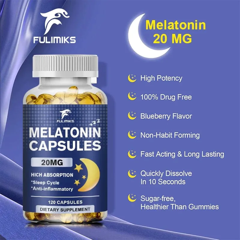 Συμπλήρωμα διατροφής μελατονίνης 20mg ύπνου 120 κάψουλες με γεύση φράουλα Περιέχει μελατονίνη - Υγιής ύπνος