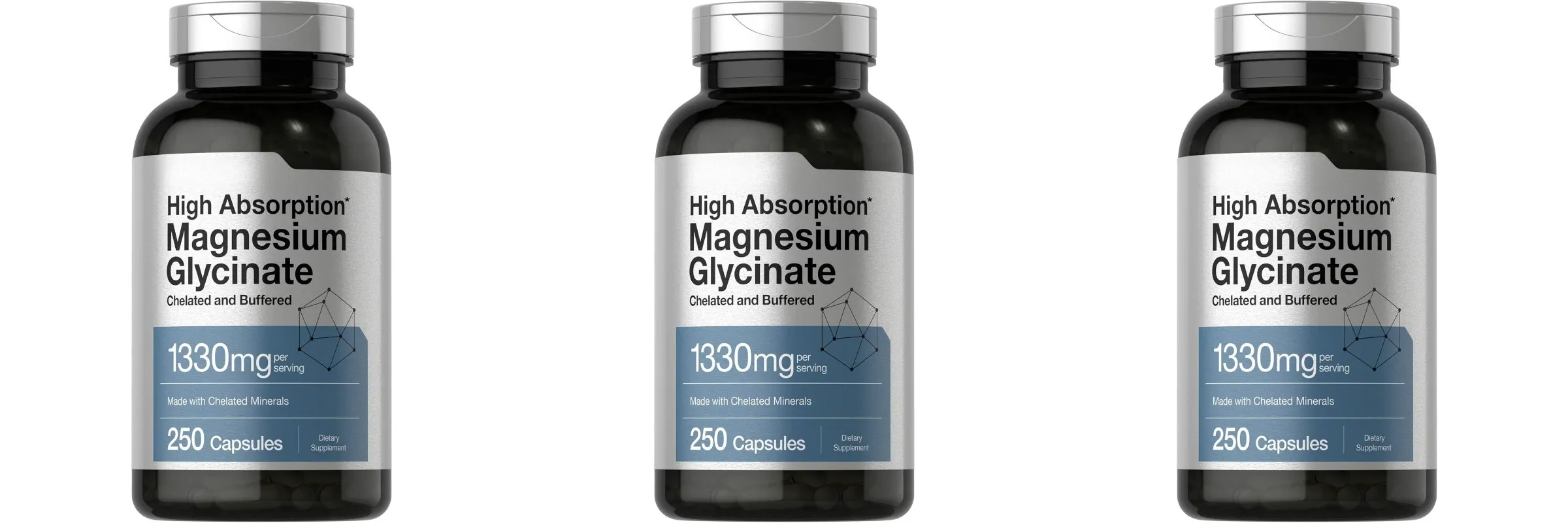 Magnézium-glicinát 1330mg (elemi magnézium) 250 kapszula kelát pufferolt ásványi anyagok, nem GMO, gluténmentes étrend-kiegészítő
