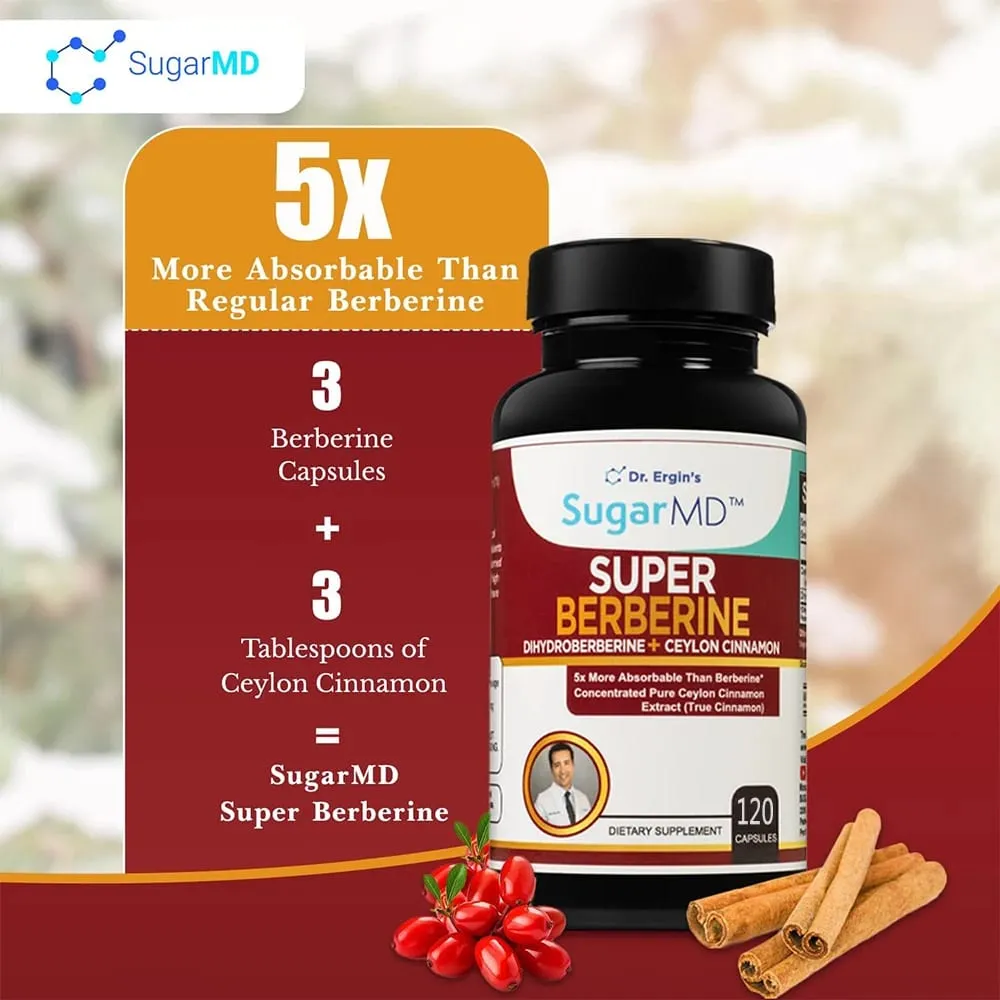 תוסף SugarMD 5X Super Berberine - 250 מ"ג GlucoVantage Dihydroberberine עם 4000 מ"ג קינמון ציילון לניהול משקל
