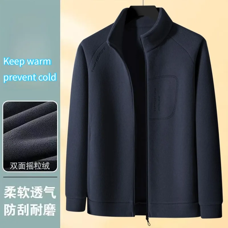 Men Double-sided Polar Fleece Hoodie Cardigan Solid Full Zip Warm Letter Print Casual Coats Thicken Sport Classic Sweatshirts