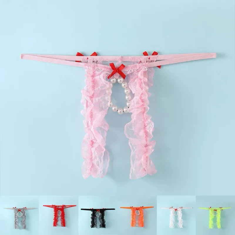 Mga Lalaki Sexy Lace Open-Crotch Low Waist Underwear Hole Pouch Thongs G-strings Briefs Puwit Hollow Thong Exposed Cock — image 8