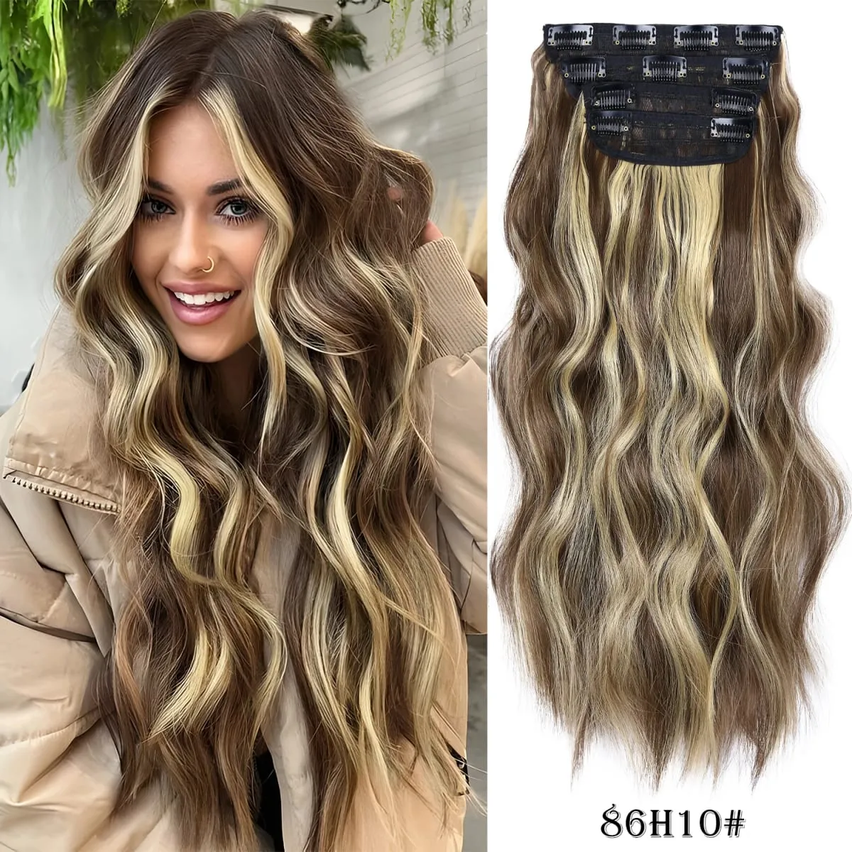 Leeons Wavy Clip In Hair Extensions 4 τμχ Φυσικά μαλακά μακριά κυματιστά Hairpieces Χοντρό διπλό κλιπ υφαδιού σε επεκτάσεις μαλλιών για γυναίκες — image 22