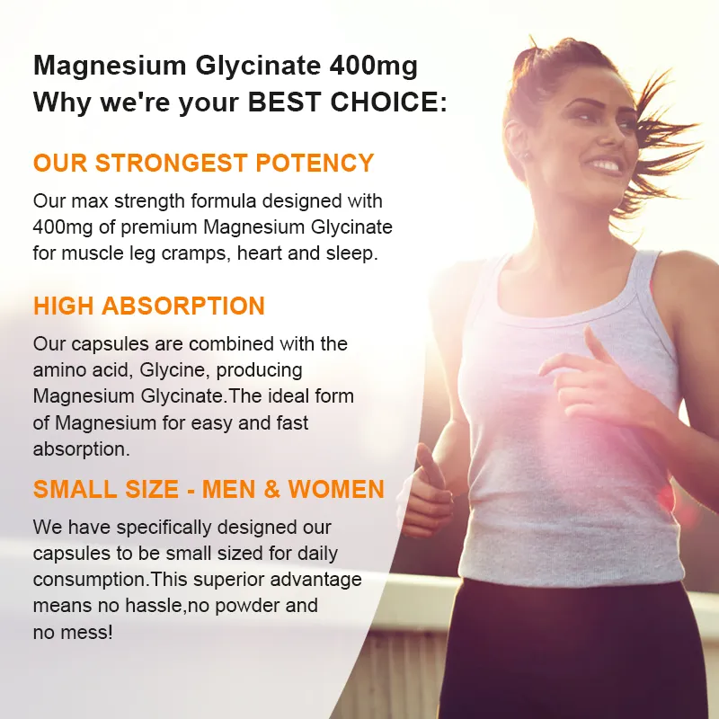 Magnesium Glycinate 400mg for Sleep Brain Nervous System Bone Muscle Relieve Anxiety Heart Health Stress & Anxiety Relief