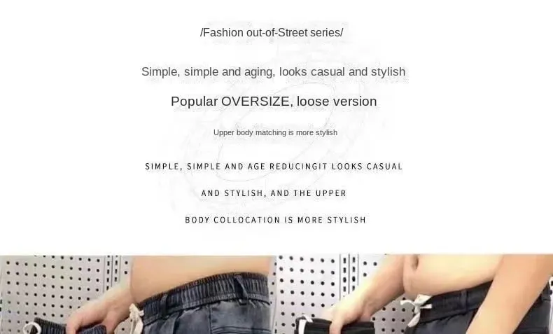 Harajuku Stretch Korea Streetwear Loose Solid Denim Jeans Elastic Waist for Men Spring Summer New plus size 7XL 8XL Casual Pants — image 7